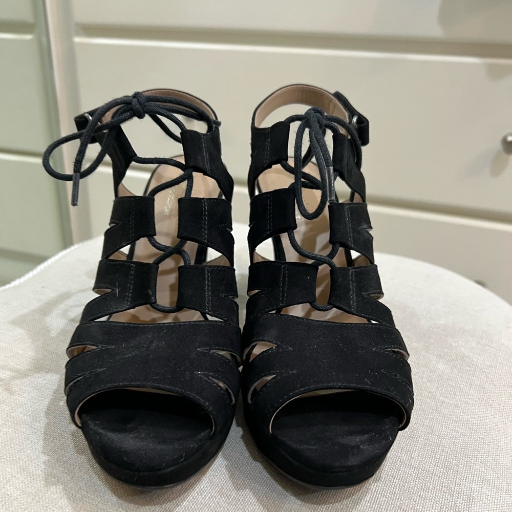 Platform black suede heeled sandal